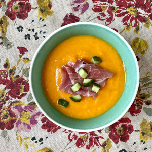 Cantaloupe gazpacho in bowl
