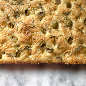 Rosemary Parmesan focaccia with olives